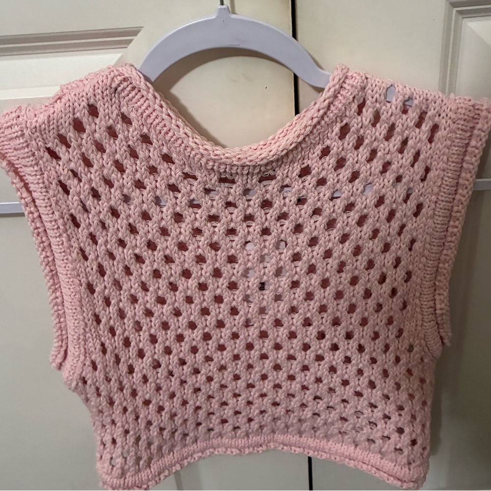 Pink Crochet Sleeveless Top
